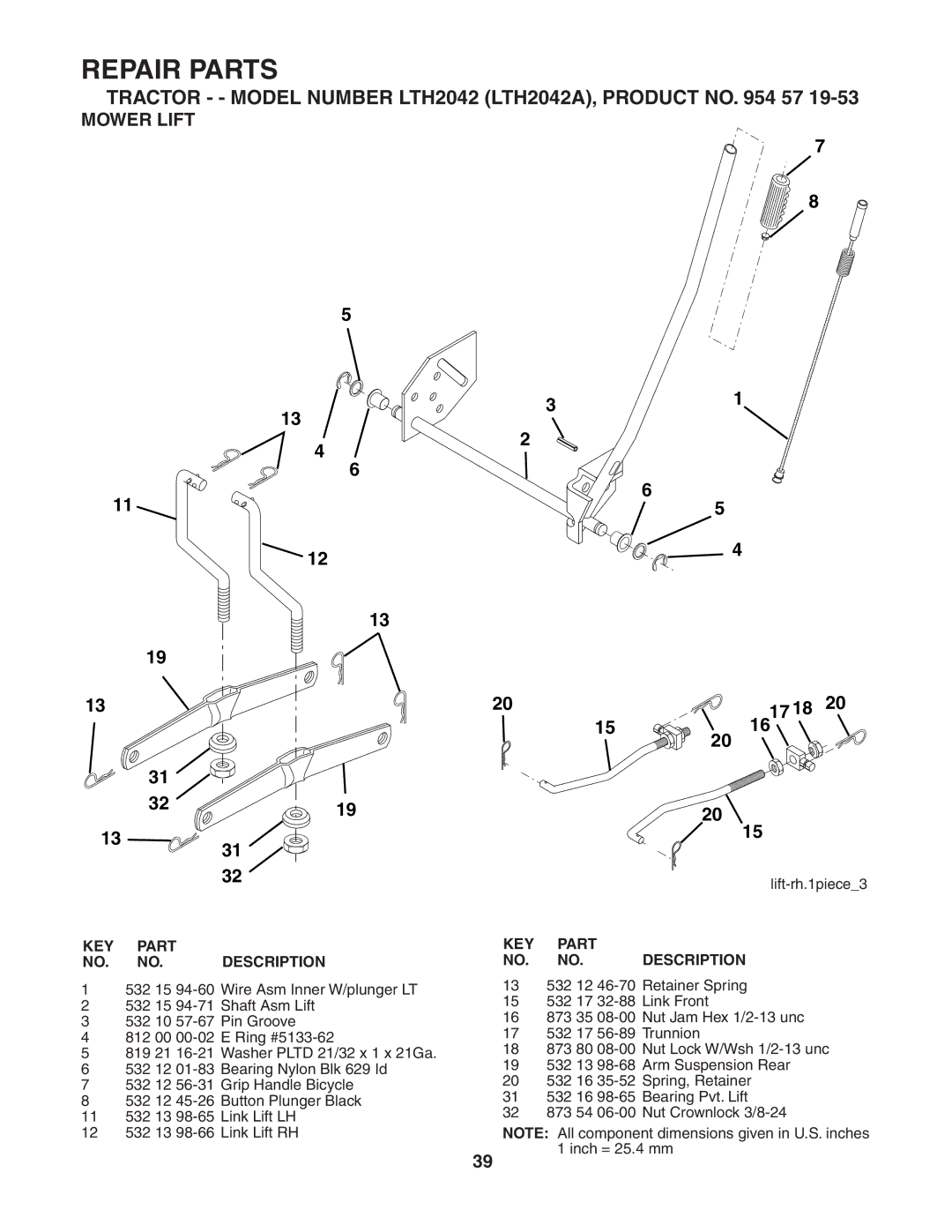 Husqvarna LTH2042 owner manual Mower Lift 