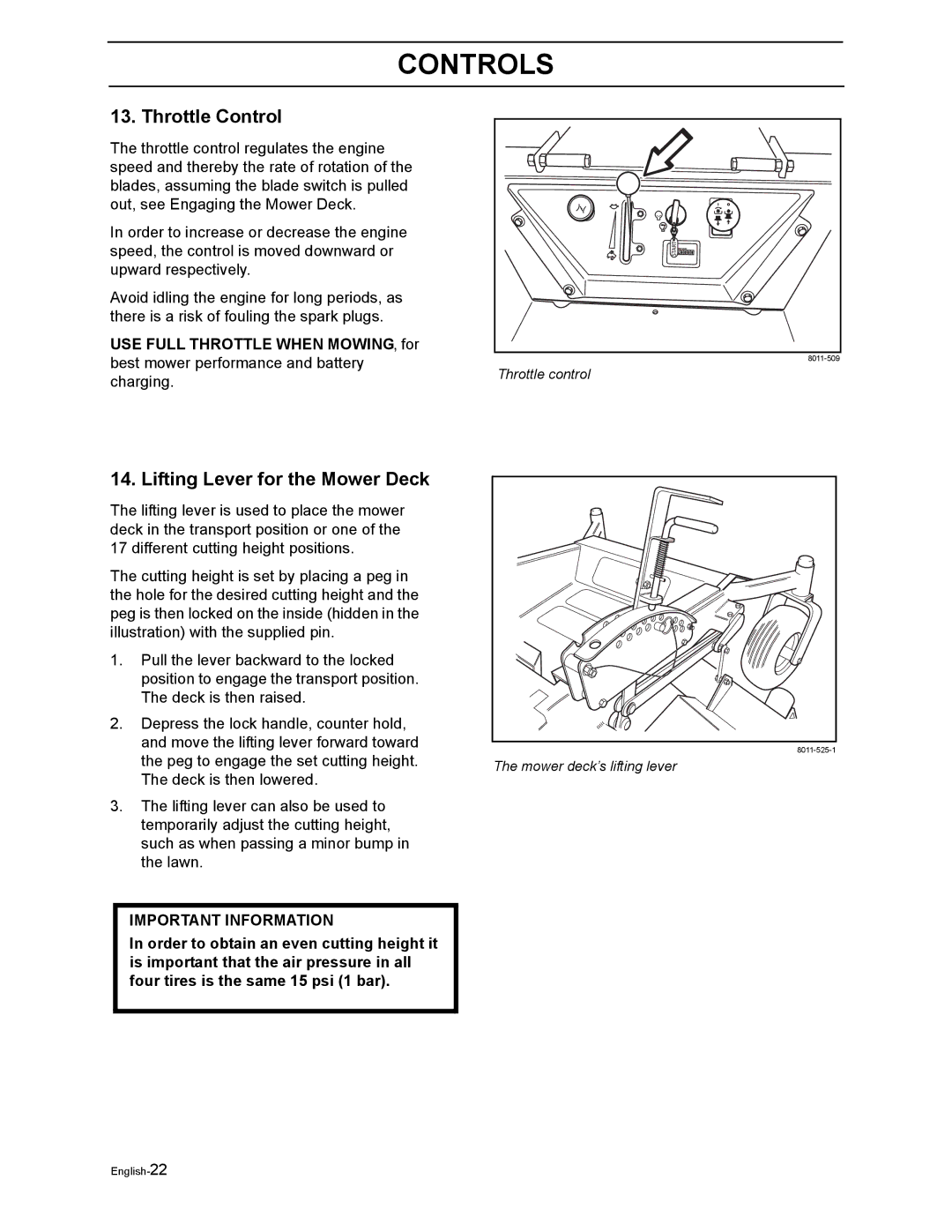 Husqvarna LZ5227TXPKOA, LZ6123LTKOA, LZ6127TKOA, LZ6130TXPKOA, LZ7230TXPKOA manual Throttle Control 