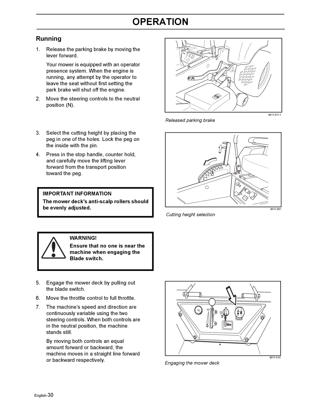 Husqvarna LZ5227TXPKOA, LZ6123LTKOA, LZ6127TKOA, LZ6130TXPKOA, LZ7230TXPKOA manual Running 