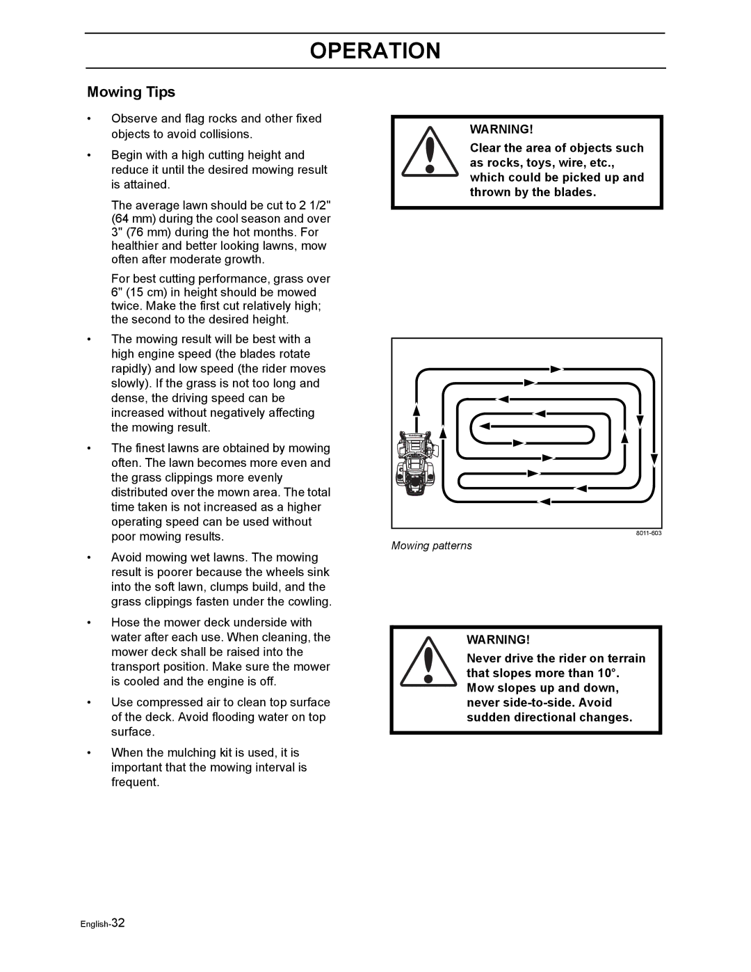 Husqvarna LZ5227TXPKOA, LZ6123LTKOA, LZ6127TKOA, LZ6130TXPKOA, LZ7230TXPKOA manual Mowing Tips 