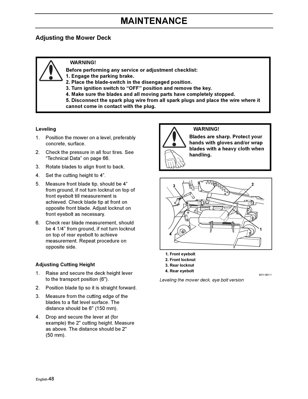 Husqvarna LZ5227TXPKOA, LZ6123LTKOA, LZ6127TKOA, LZ6130TXPKOA, LZ7230TXPKOA manual Adjusting the Mower Deck 