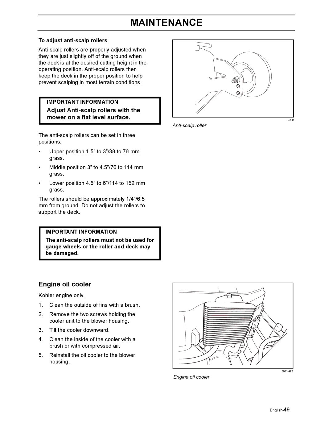 Husqvarna LZ5227TXPKOA, LZ6123LTKOA, LZ6127TKOA, LZ6130TXPKOA, LZ7230TXPKOA manual Engine oil cooler 