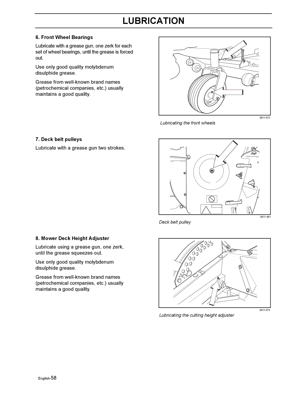 Husqvarna LZ5227TXPKOA, LZ6123LTKOA, LZ6127TKOA, LZ6130TXPKOA, LZ7230TXPKOA manual Front Wheel Bearings, Deck belt pulleys 