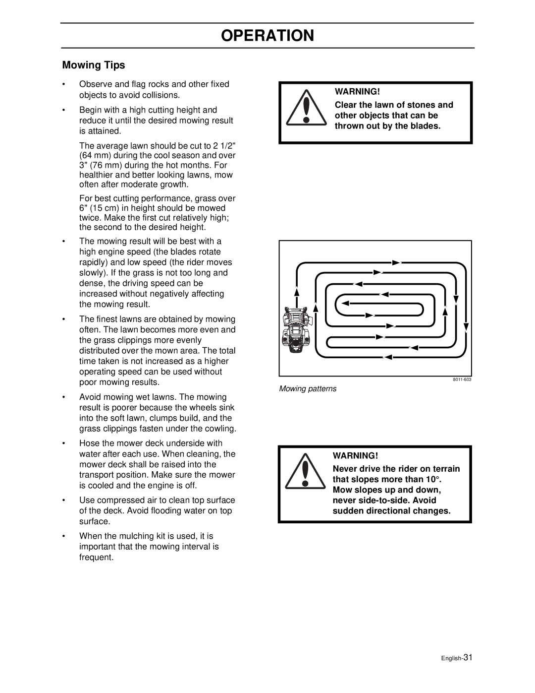 Husqvarna LZ6127TKOA, LZ7227TKOA, LZ6123TLKOA (968999269), LZ6125TKAA (968999270) manual Mowing Tips 