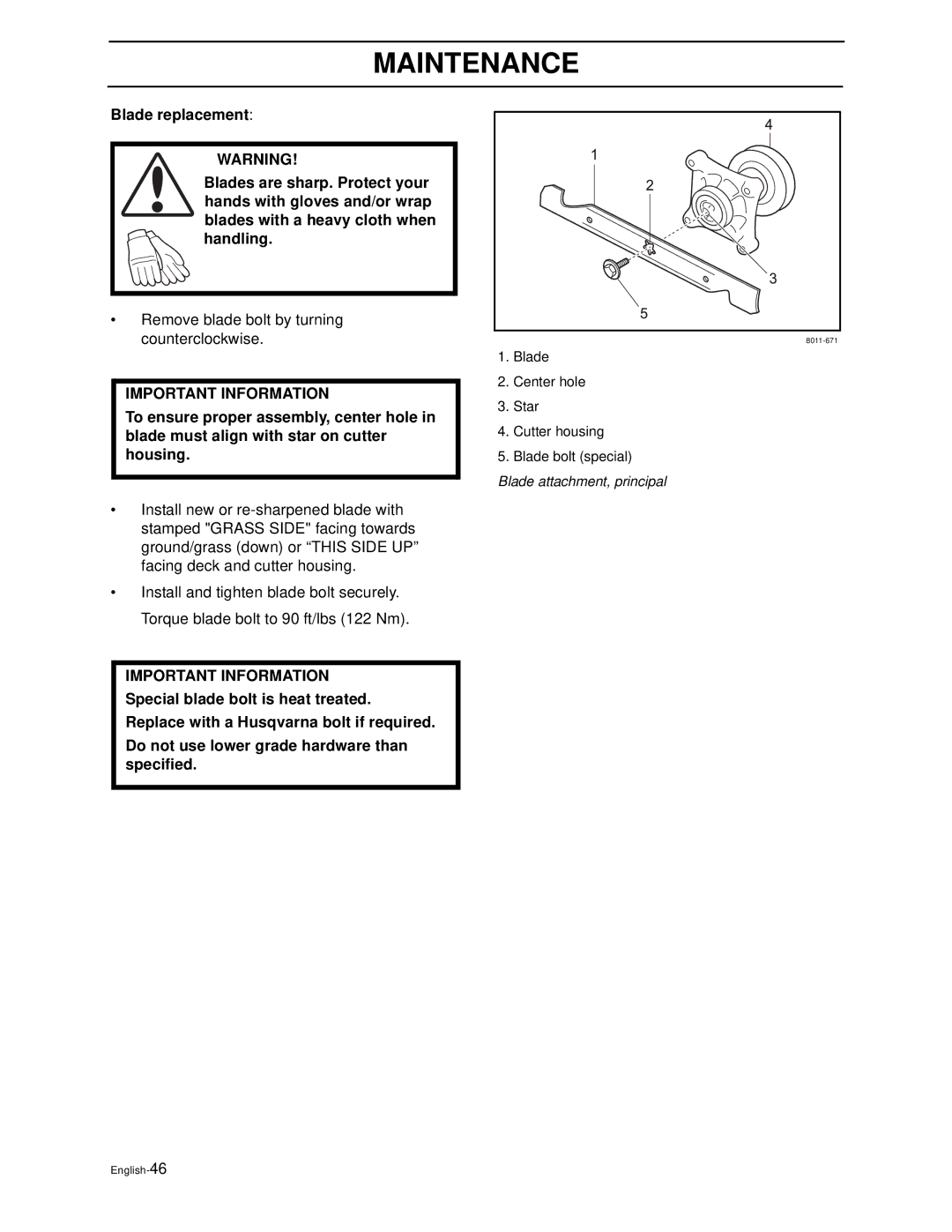 Husqvarna LZ6127TKOA, LZ7227TKOA manual Remove blade bolt by turning counterclockwise 