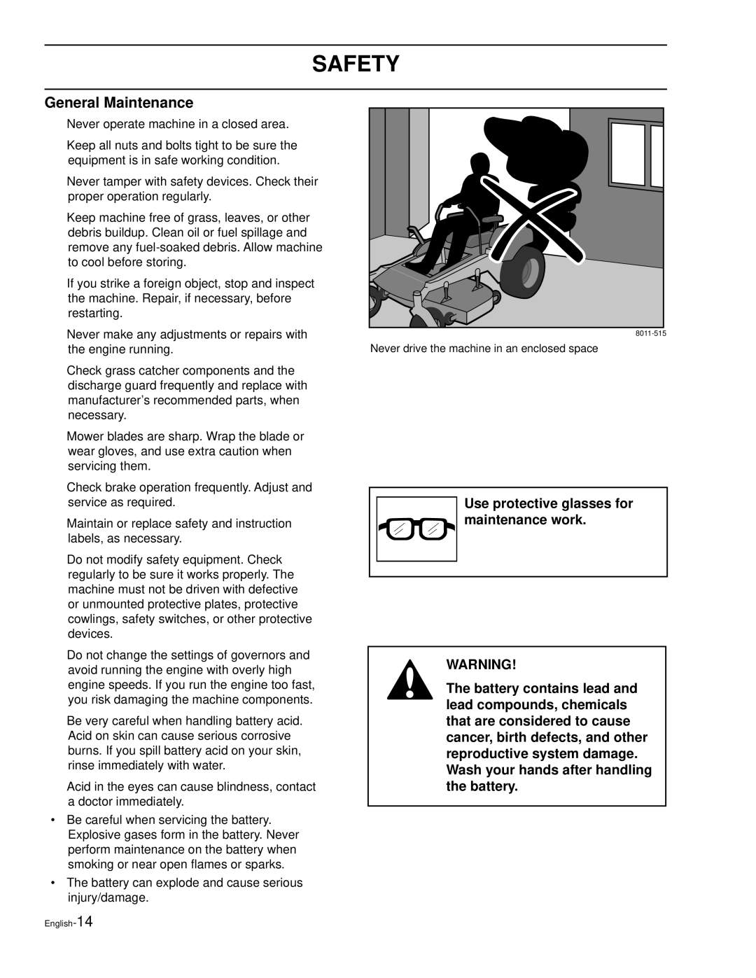 Husqvarna LZ5227, LZ6130, LZ7230, LZ6127, LZ6130C, LZ7230C, LZ30, LZ30C manual General Maintenance 