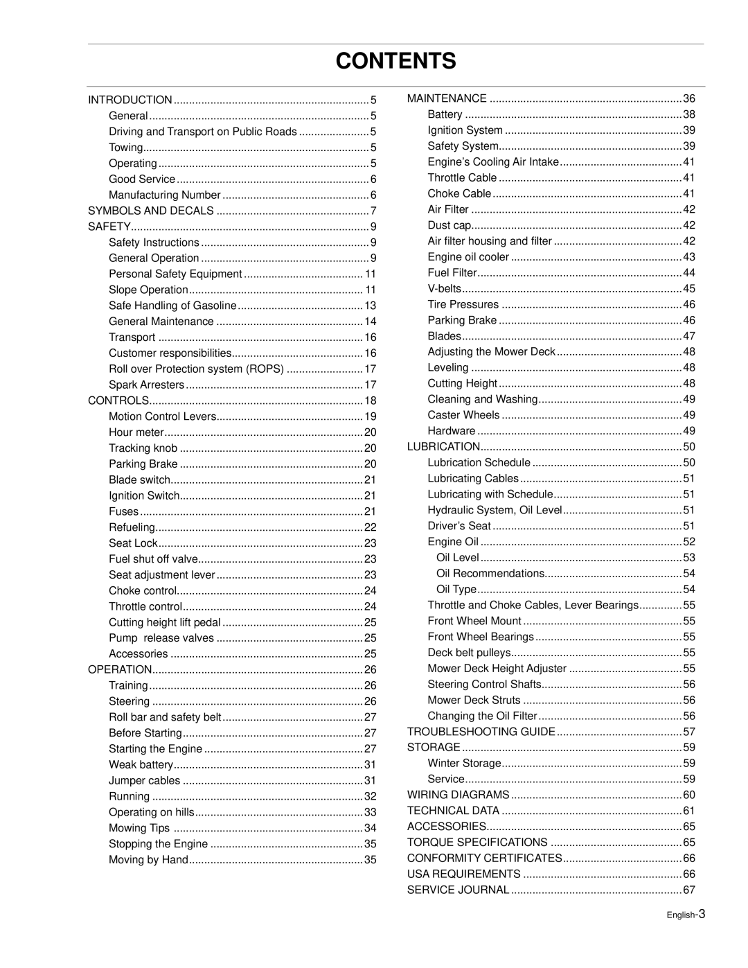 Husqvarna LZ30, LZ30C, LZ7230, LZ6127, LZ6130C, LZ7230C, LZ5227, LZ6130 manual Contents 