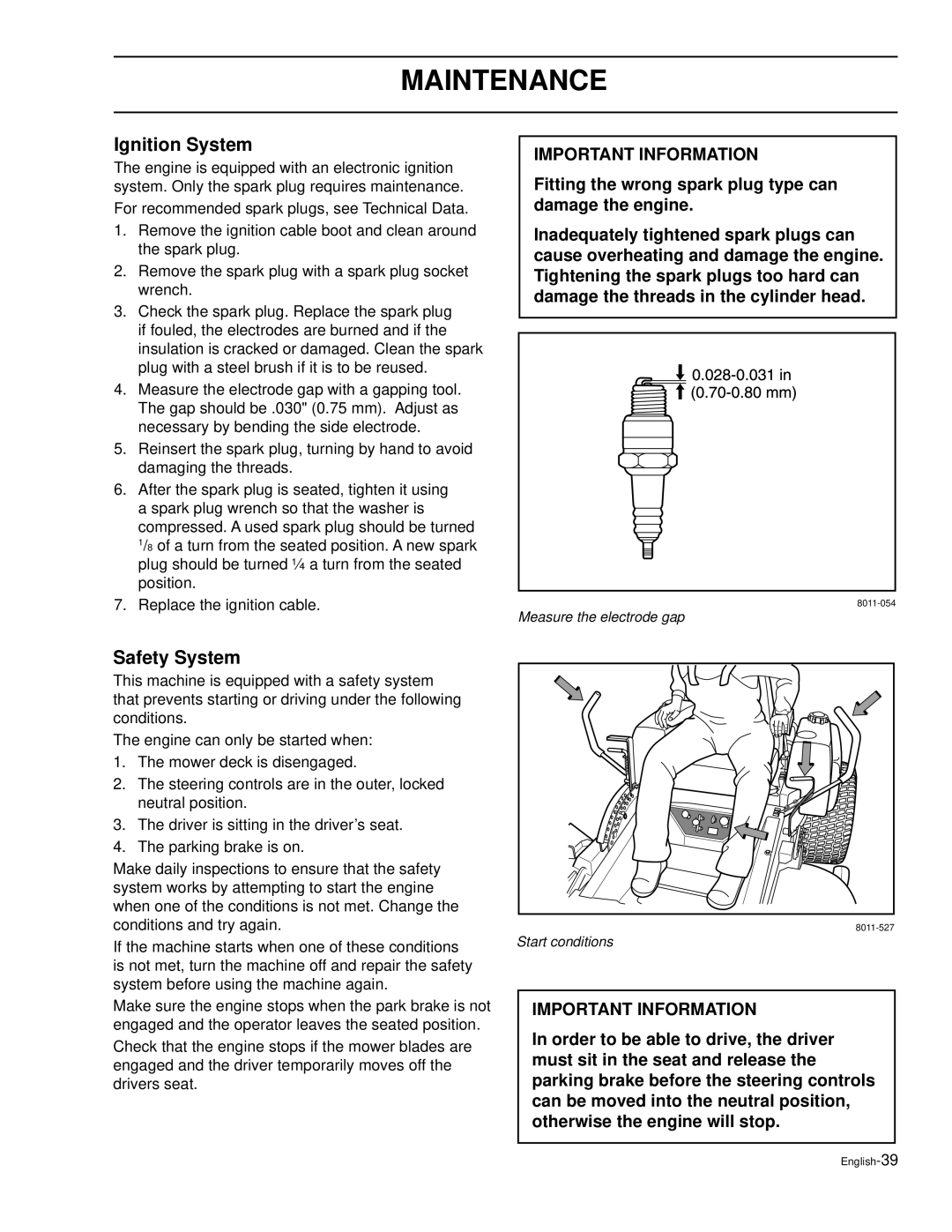 Husqvarna LZ30, LZ30C, LZ7230, LZ6127, LZ6130C, LZ7230C, LZ5227, LZ6130 manual Ignition System, Safety System 