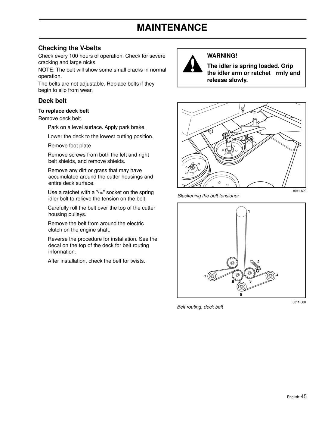 Husqvarna LZ6130C, LZ7230C, LZ7230, LZ6127, LZ5227, LZ6130 manual Checking the V-belts, Deck belt, To replace deck belt 