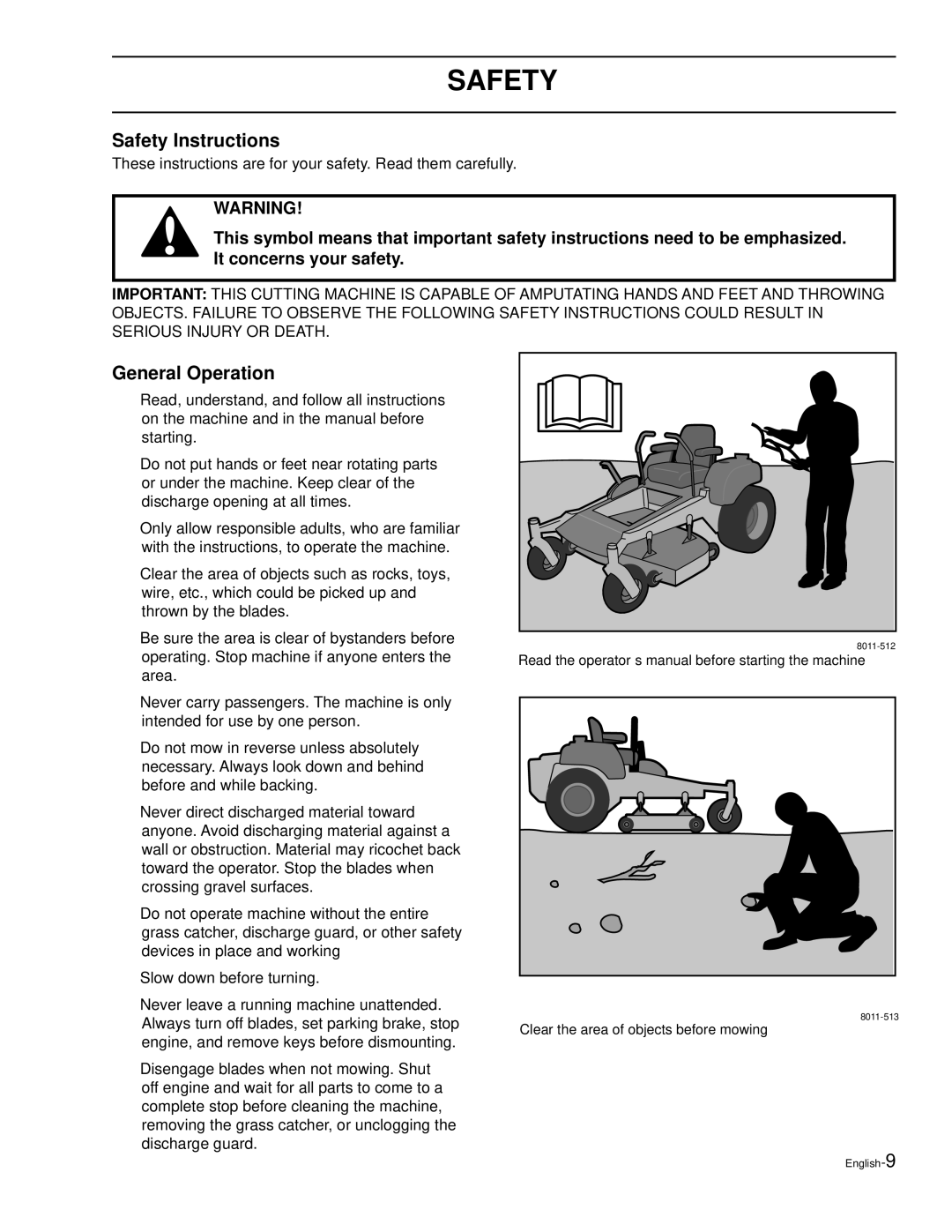 Husqvarna LZ6130C, LZ7230C, LZ7230, LZ6127, LZ5227, LZ6130, LZ30, LZ30C manual Safety Instructions, General Operation 