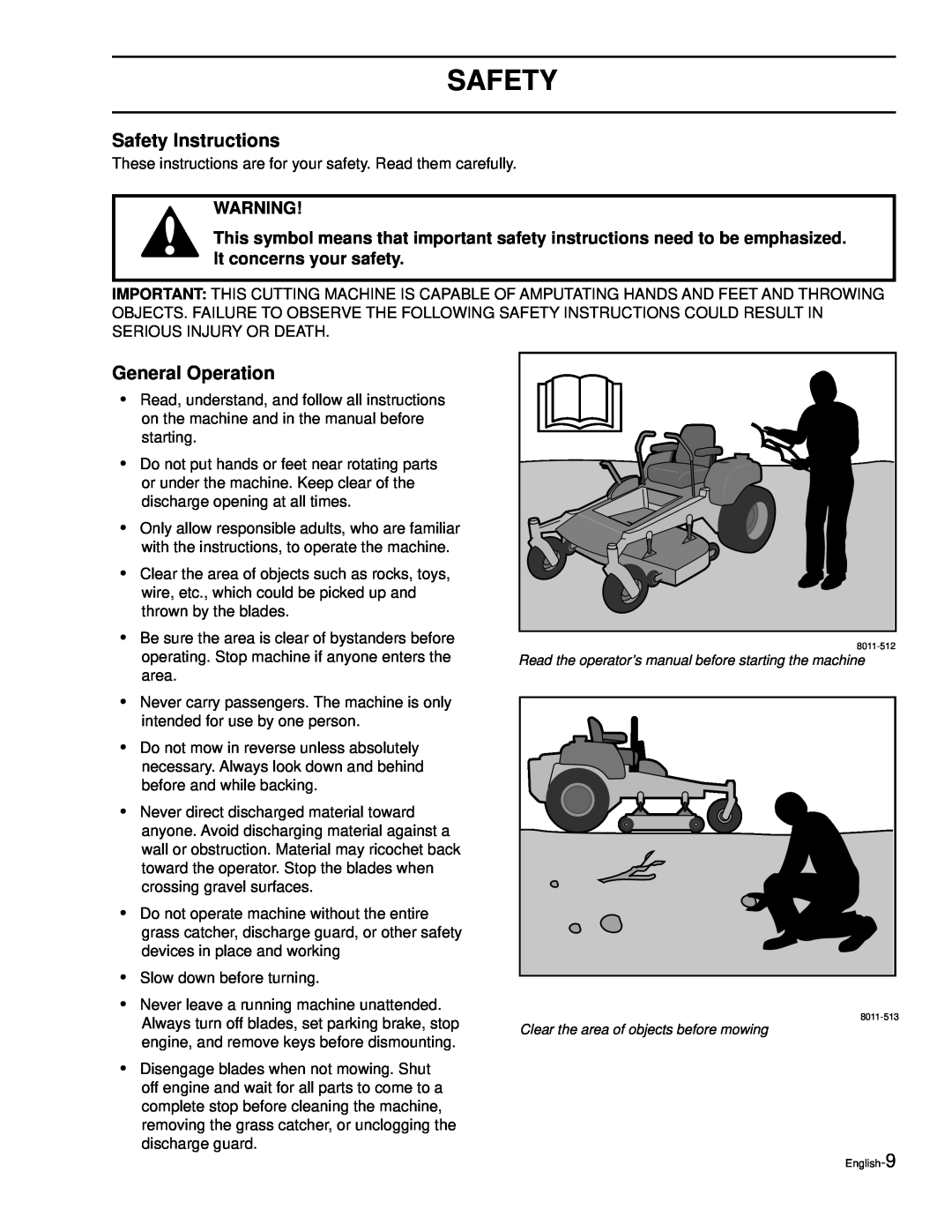 Husqvarna LZ6130C, LZ7230C, LZ7230, LZ6127, LZ5227, LZ6130, LZ30, LZ30C manual Safety Instructions, General Operation 