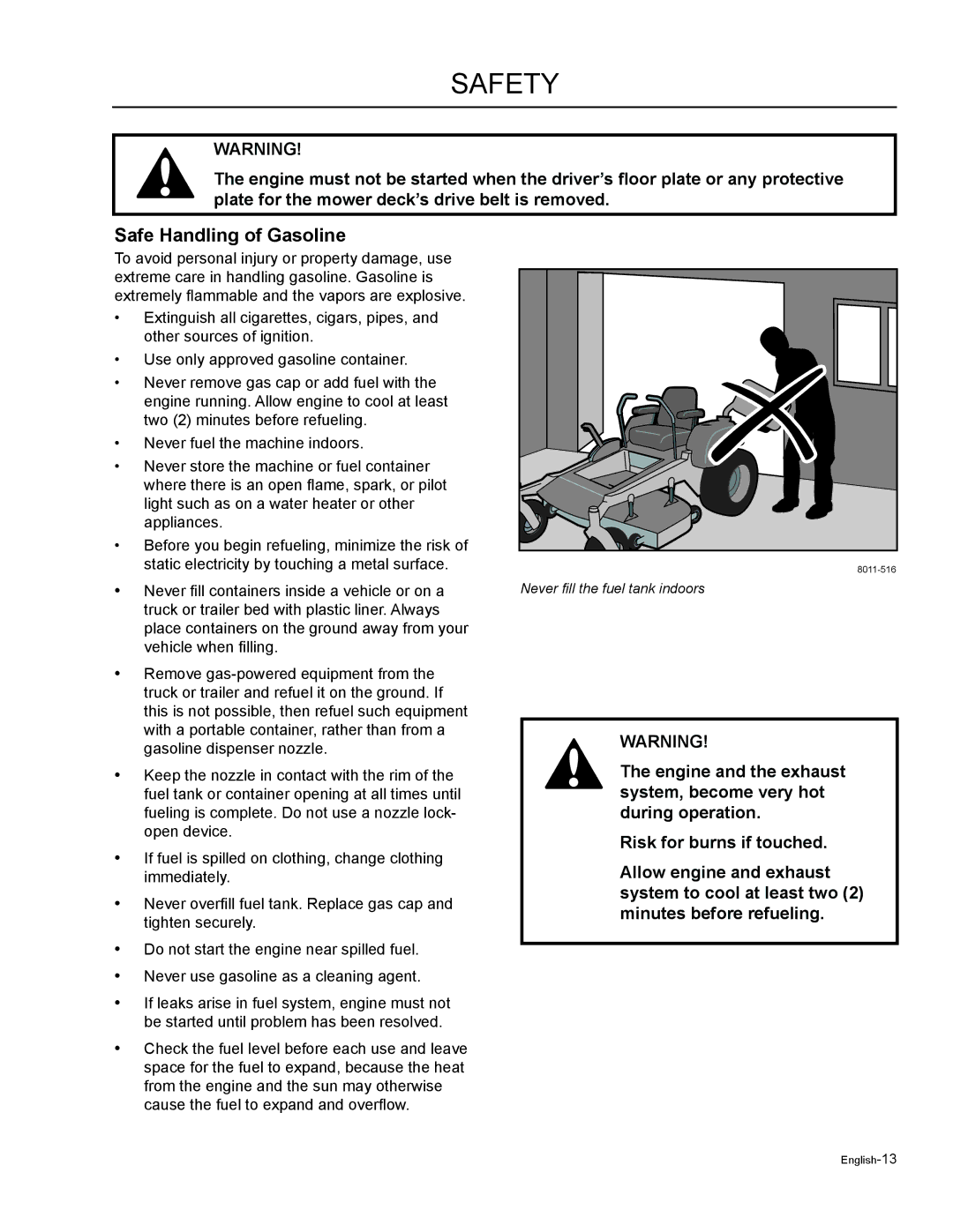 Husqvarna LZF5227, LZF6127 manual Safe Handling of Gasoline 