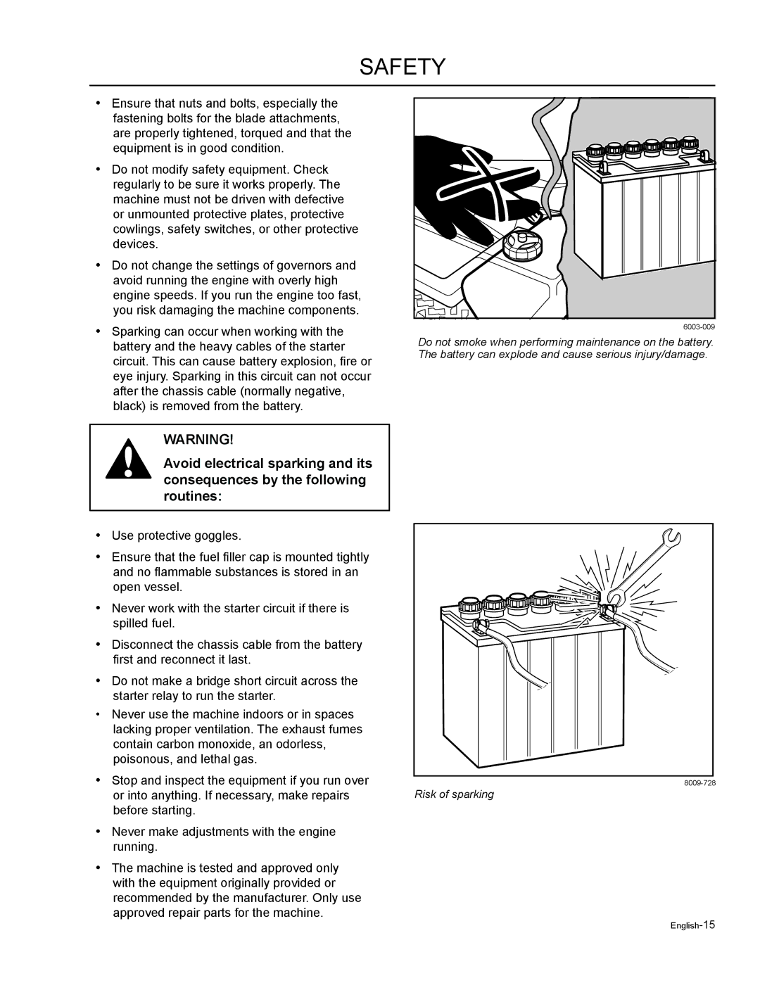 Husqvarna LZF5227, LZF6127 manual Risk of sparking 