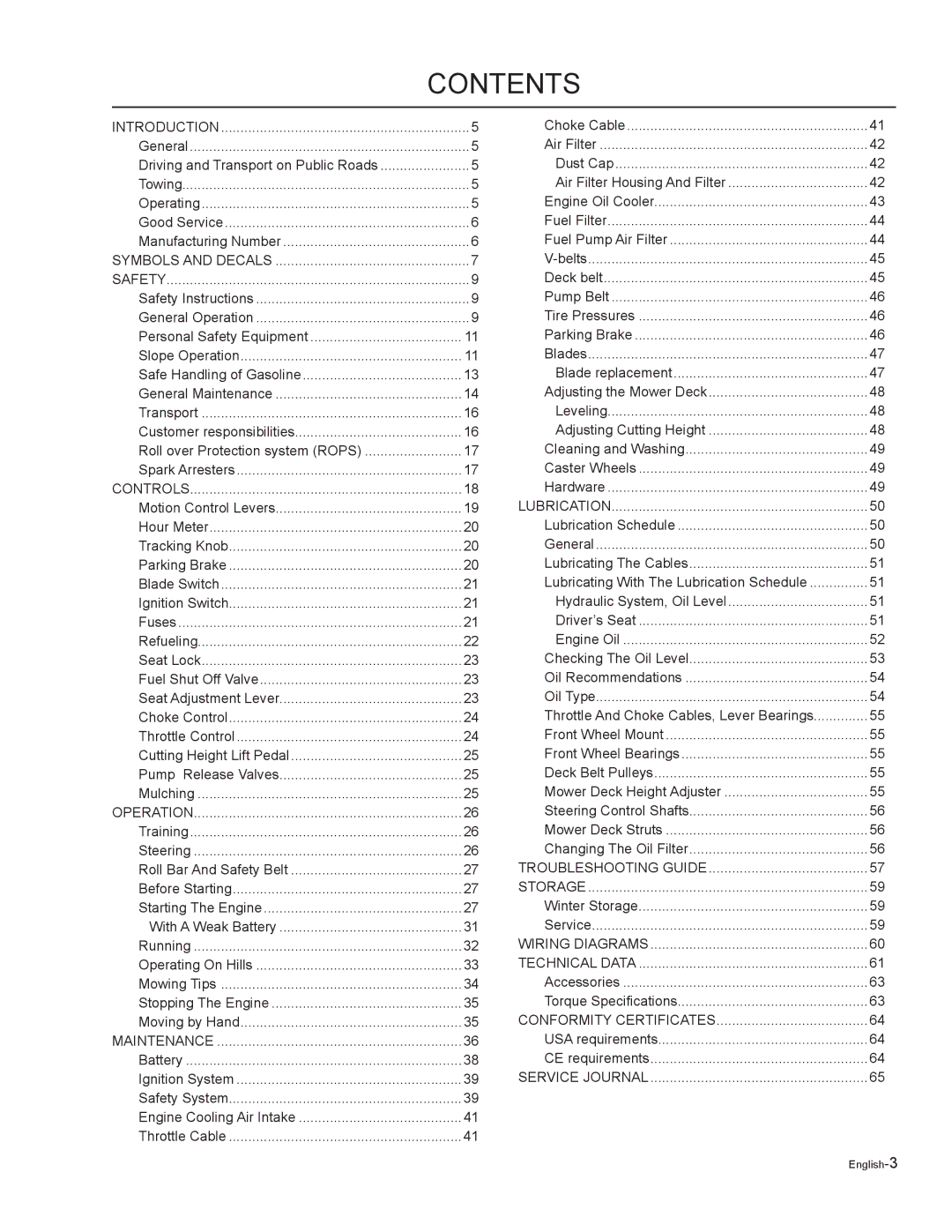 Husqvarna LZF5227, LZF6127 manual Contents 