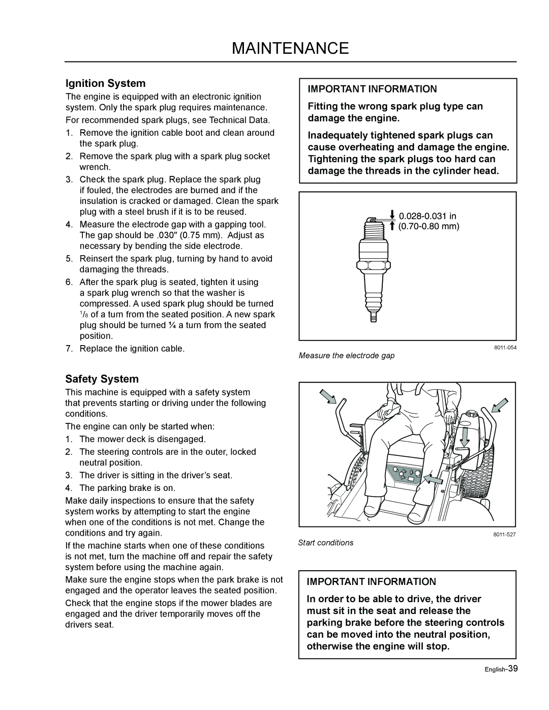 Husqvarna LZF5227, LZF6127 manual Ignition System, Safety System 