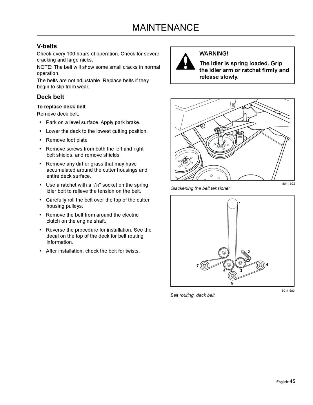 Husqvarna LZF5227, LZF6127 manual Belts, Deck belt, To replace deck belt 