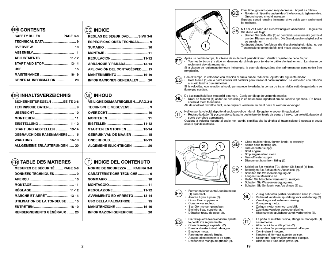 Husqvarna M 145SV instruction manual Contents Indice 