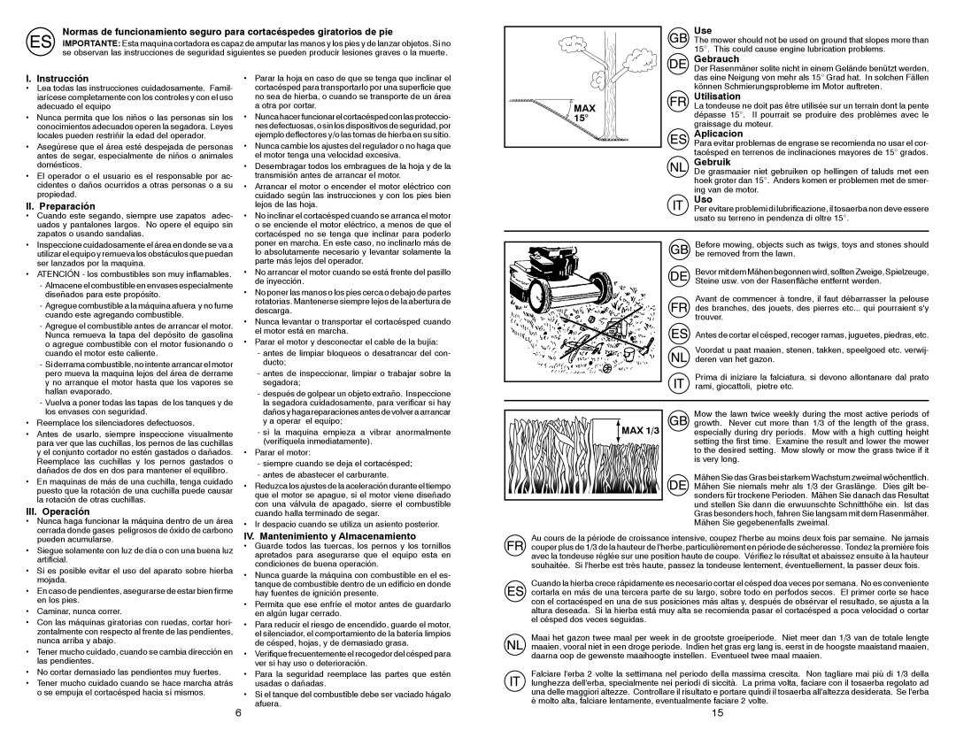 Husqvarna M 145SV Use, Gebrauch Instrucción, II. Preparación, Max, Utilisation, Aplicacion, Gebruik, Uso, III. Operación 