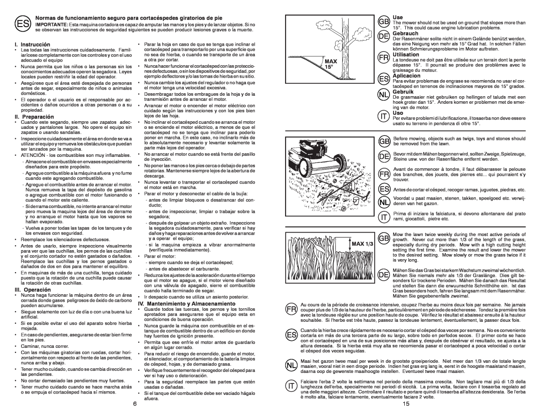Husqvarna M 145SV instruction manual Normas de funcionamiento seguro para cortacéspedes giratorios de pie 
