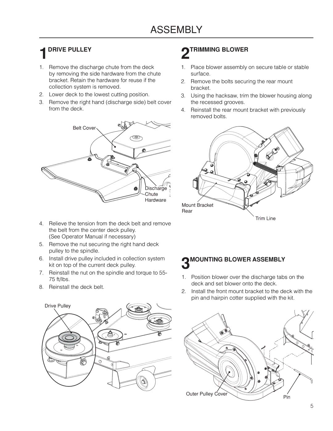 Husqvarna M-ZT 61 /966793003, M-ZT 52 /966793002 manual 1DRIVE Pulley, 2TRIMMING Blower, 3MOUNTING Blower Assembly 