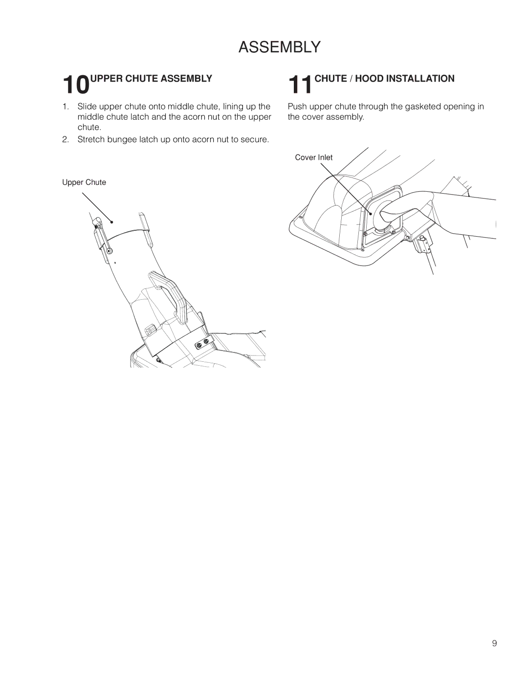 Husqvarna M-ZT 61 /966793003, M-ZT 52 /966793002 manual 10UPPER Chute Assembly, 11CHUTE / Hood Installation 