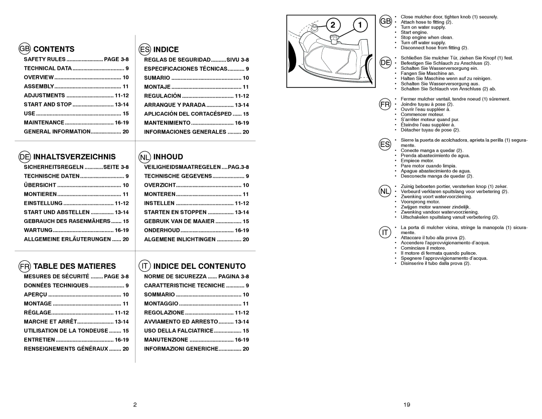 Husqvarna M145 instruction manual Contents Indice 