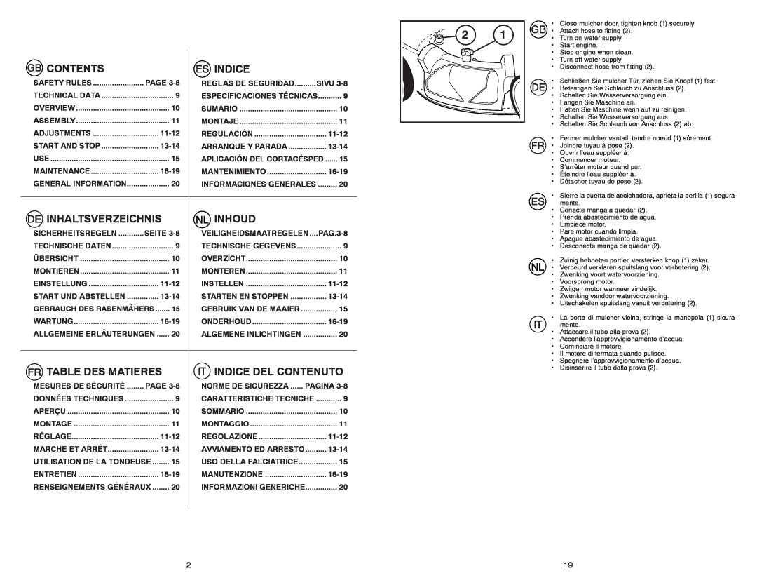 Husqvarna M145 instruction manual Contents, Inhaltsverzeichnis, Inhoud, Table Des Matieres, Indice Del Contenuto 