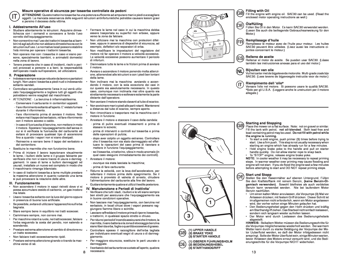 Husqvarna M145 instruction manual Misure operative di sicurezza per tosaerba controllate da pedoni 