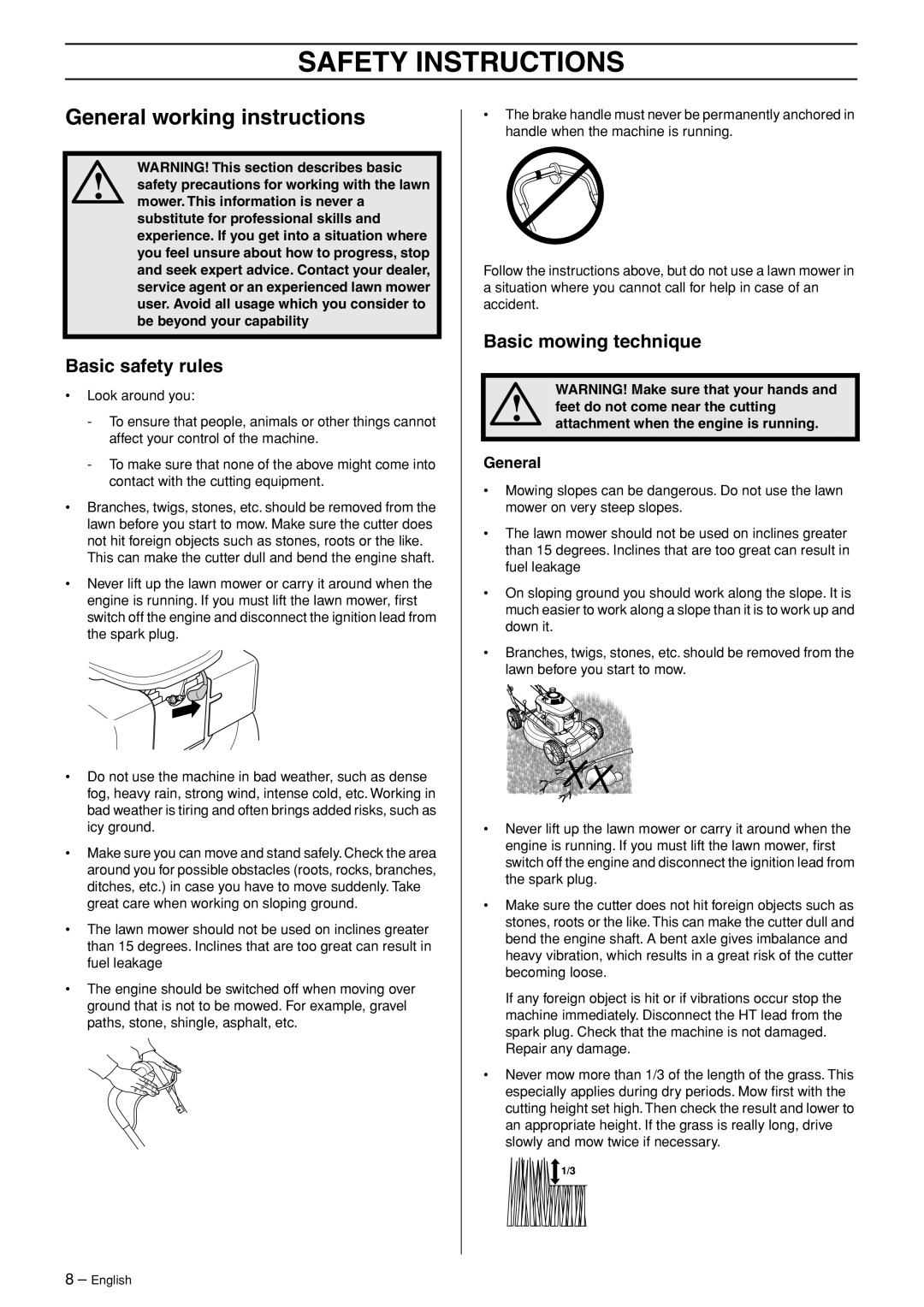 Husqvarna M48 Pro, M53 S Pro General working instructions, Basic safety rules, Basic mowing technique, Safety Instructions 