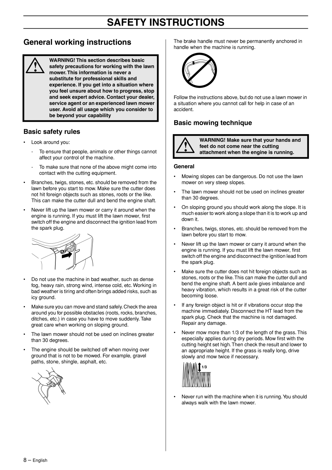 Husqvarna M53 S, M48 Pro manual General working instructions, Basic safety rules, Basic mowing technique 