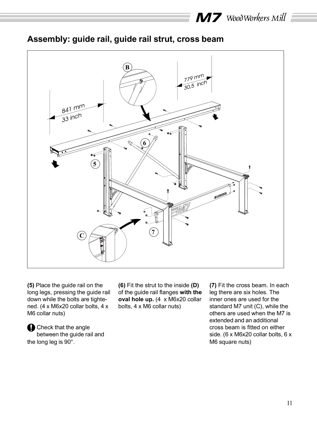 Husqvarna M7 manual Assembly guide rail, guide rail strut, cross beam 