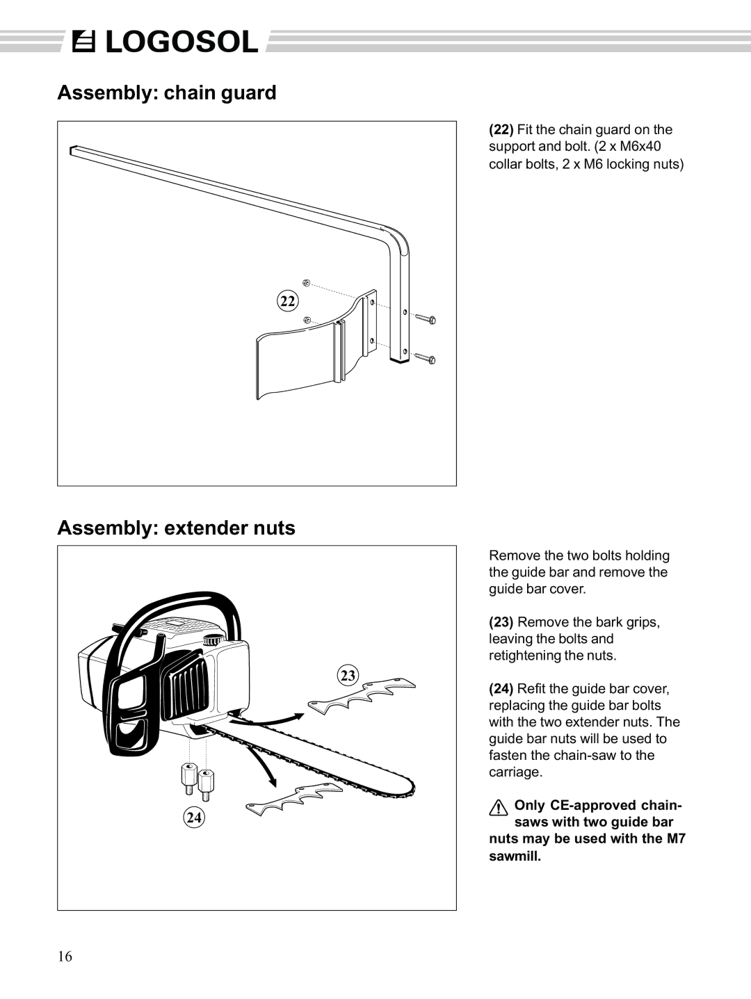 Husqvarna M7 manual Assembly chain guard, Assembly extender nuts 