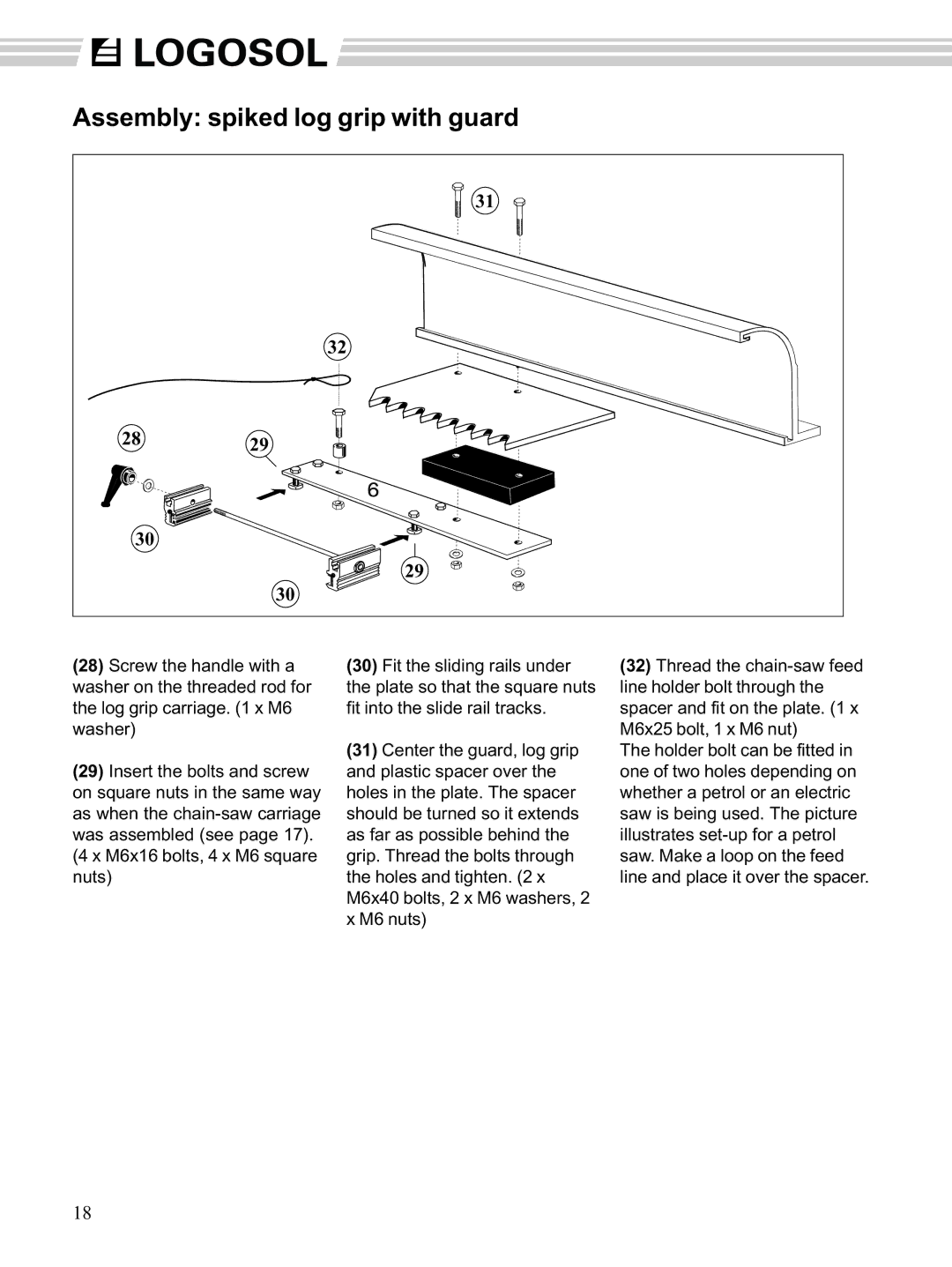 Husqvarna M7 manual Assembly spiked log grip with guard 