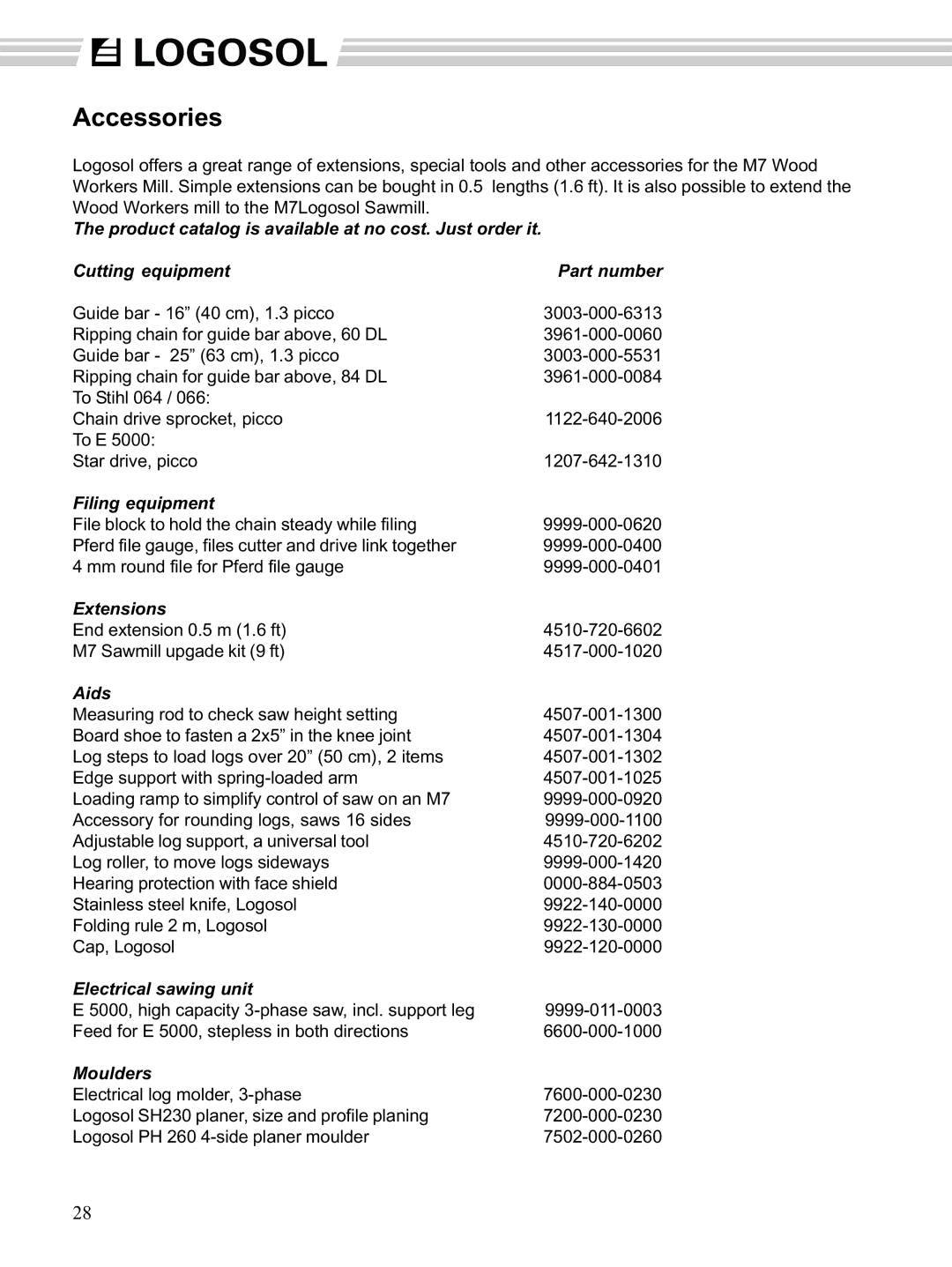 Husqvarna M7 manual Accessories, Filing equipment 