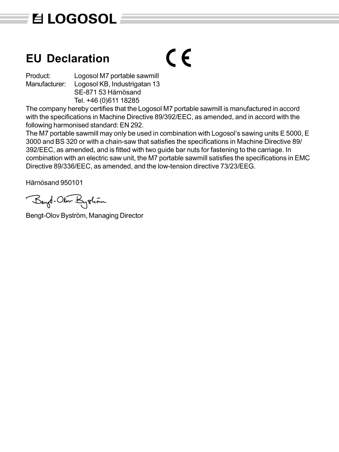 Husqvarna M7 manual EU Declaration 