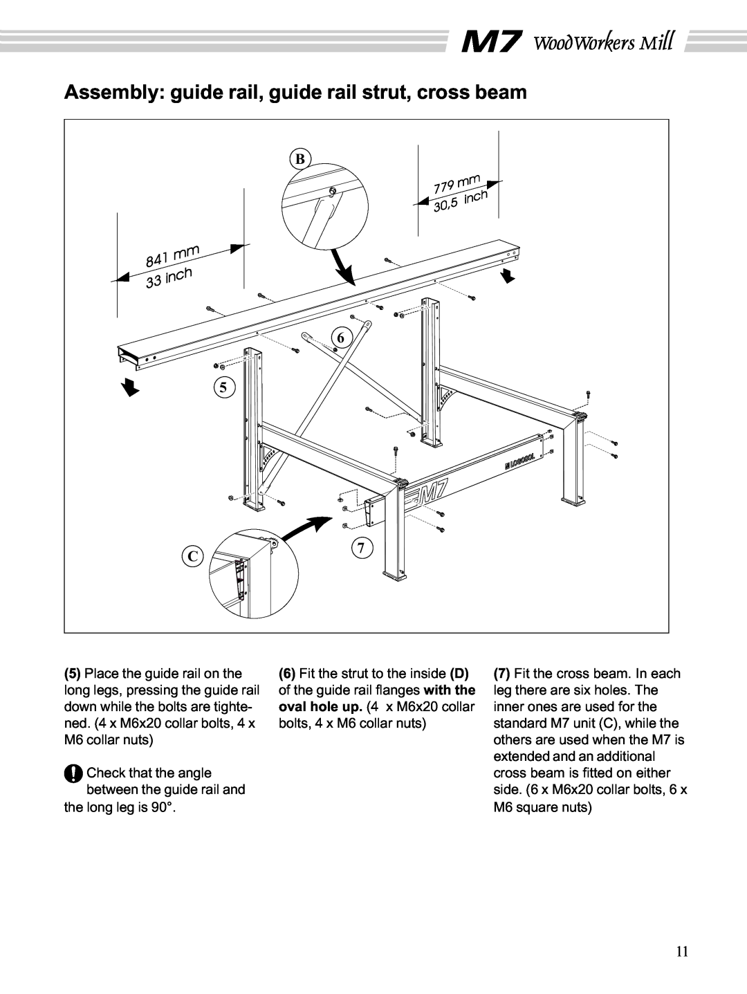 Husqvarna M7 manual Assembly guide rail, guide rail strut, cross beam 