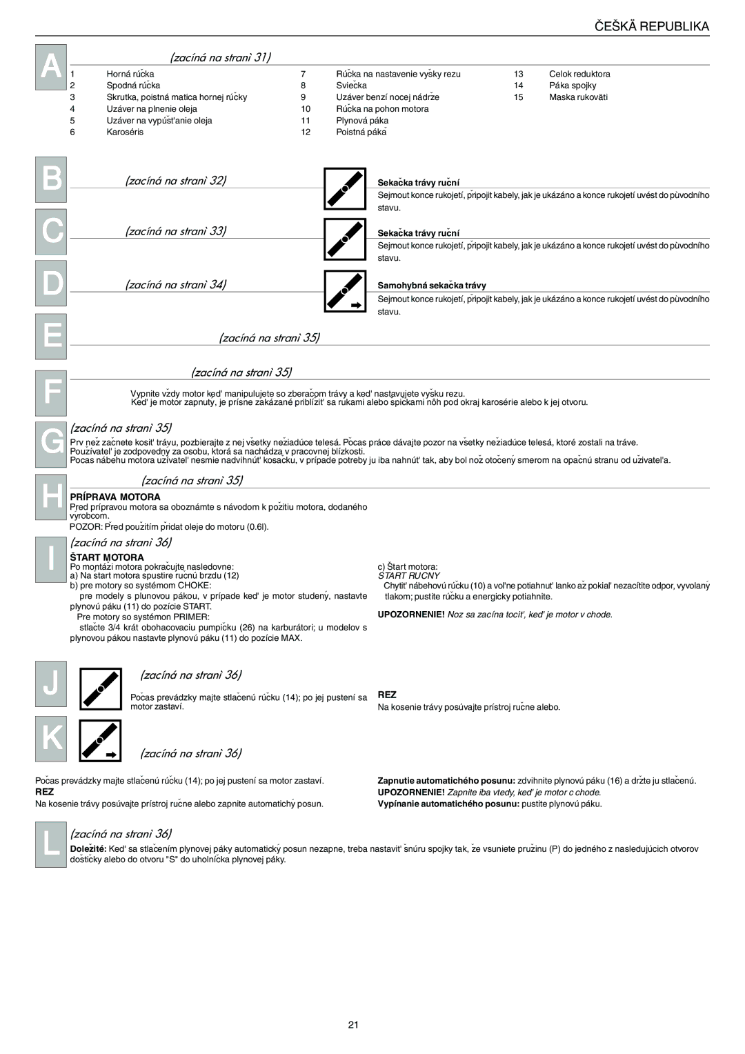 Husqvarna MASTER 50 S manual Ceskä Republika 