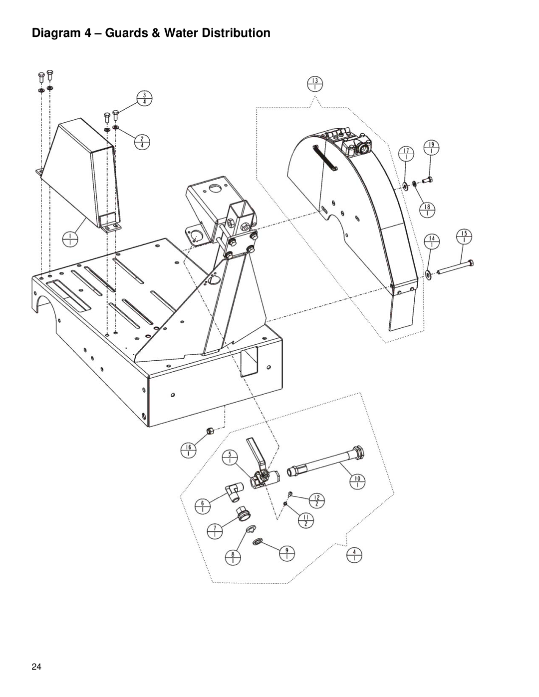 Husqvarna MC 18 9H, MC 18 13H manual Diagram 4 Guards & Water Distribution 