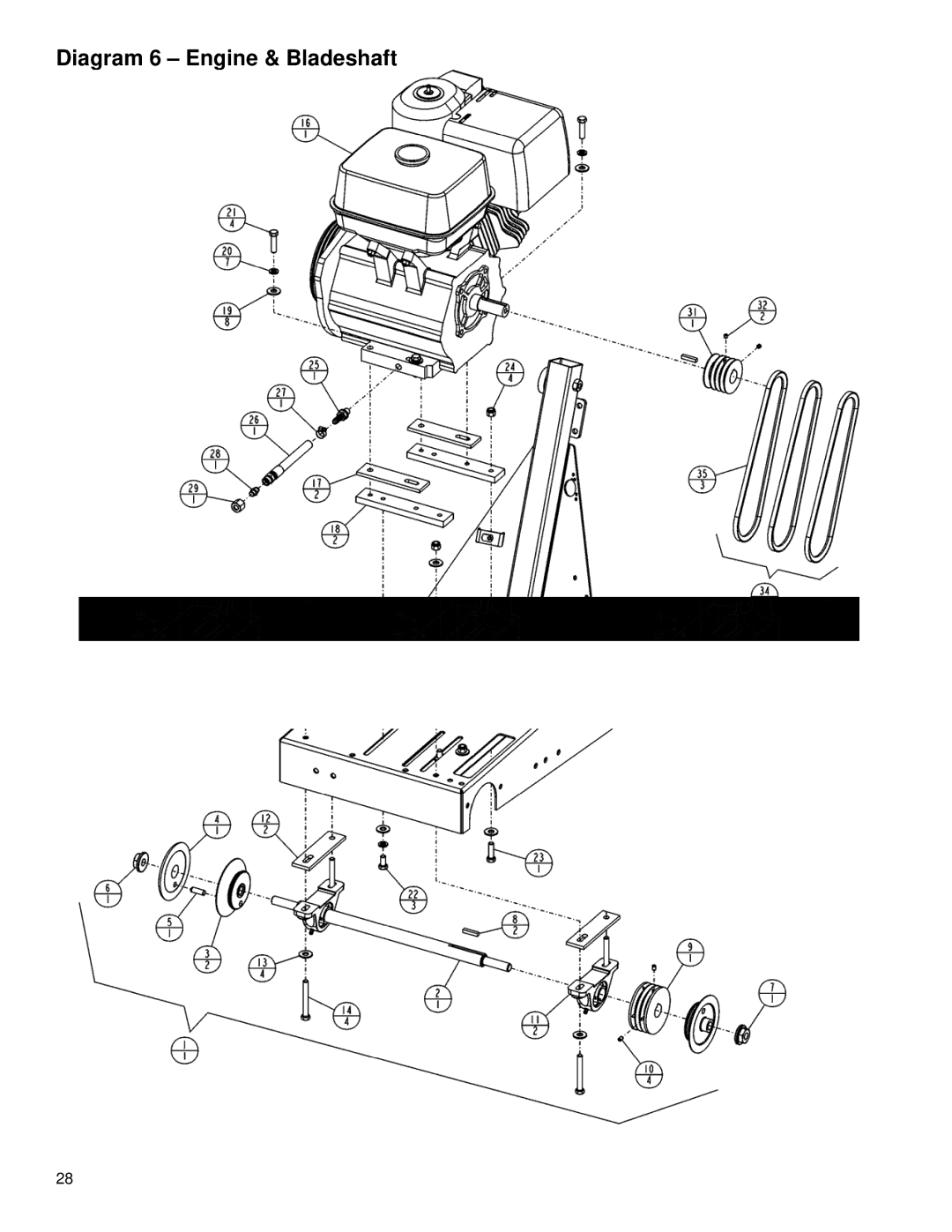 Husqvarna MC 18 9H, MC 18 13H manual Diagram 6 Engine & Bladeshaft 