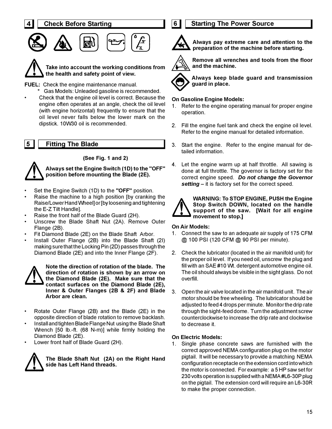 Husqvarna MC1805B, MC1809H, MC1809R, MC1813H, MC1813R, MC1805G operating instructions See, On Air Models, On Electric Models 