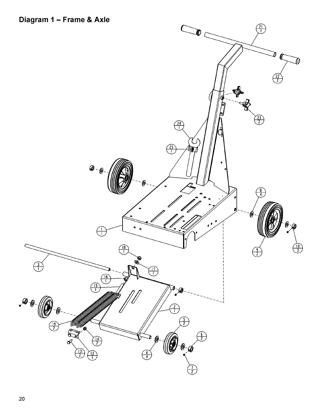 Husqvarna MC1805G, MC1809H, MC1805B, MC1809R, MC1813H, MC1813R operating instructions Diagram 1 Frame & Axle 