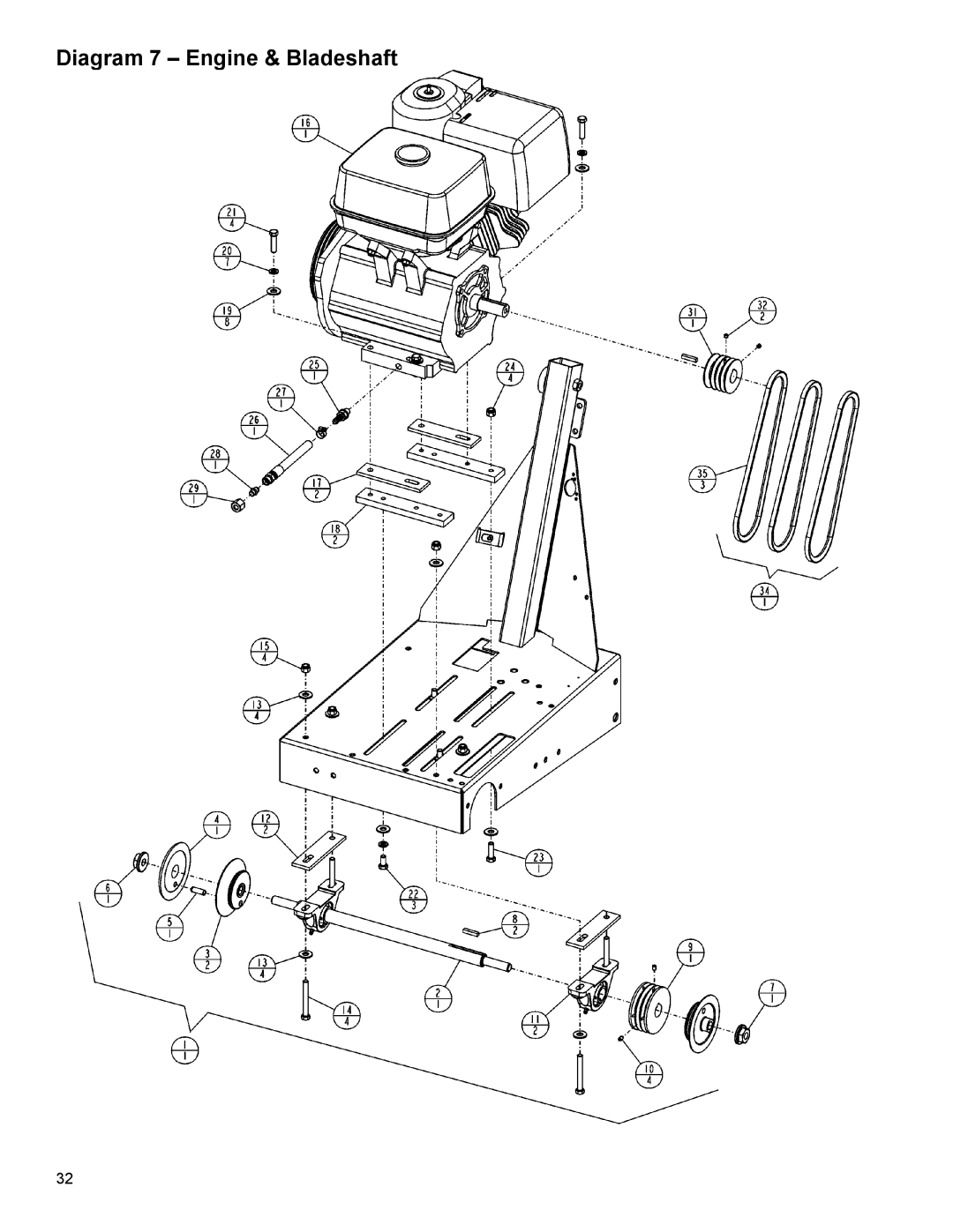 Husqvarna MC1813R, MC1809H, MC1805B, MC1809R, MC1813H, MC1805G operating instructions Diagram 7 Engine & Bladeshaft 