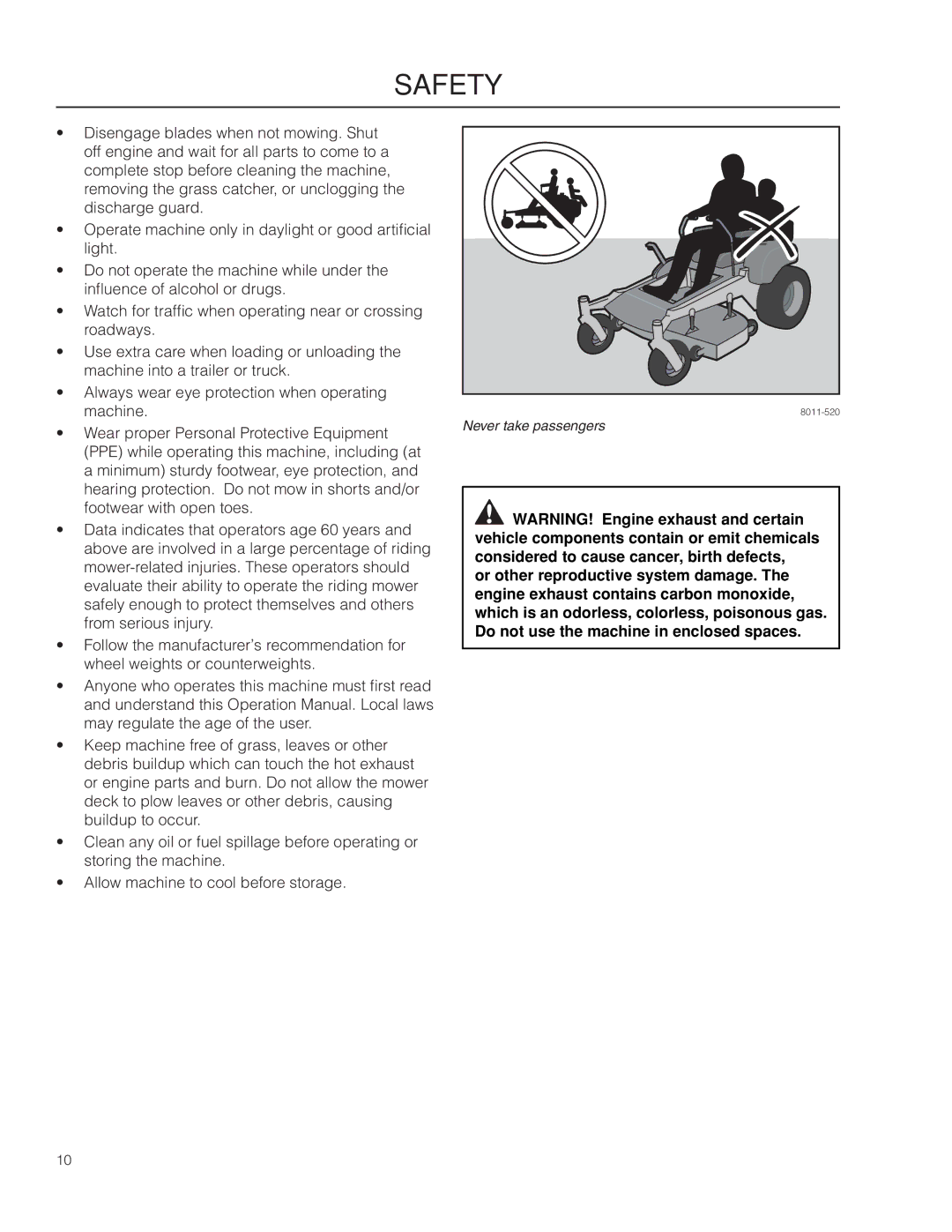 Husqvarna MZ61 warranty Never take passengers 