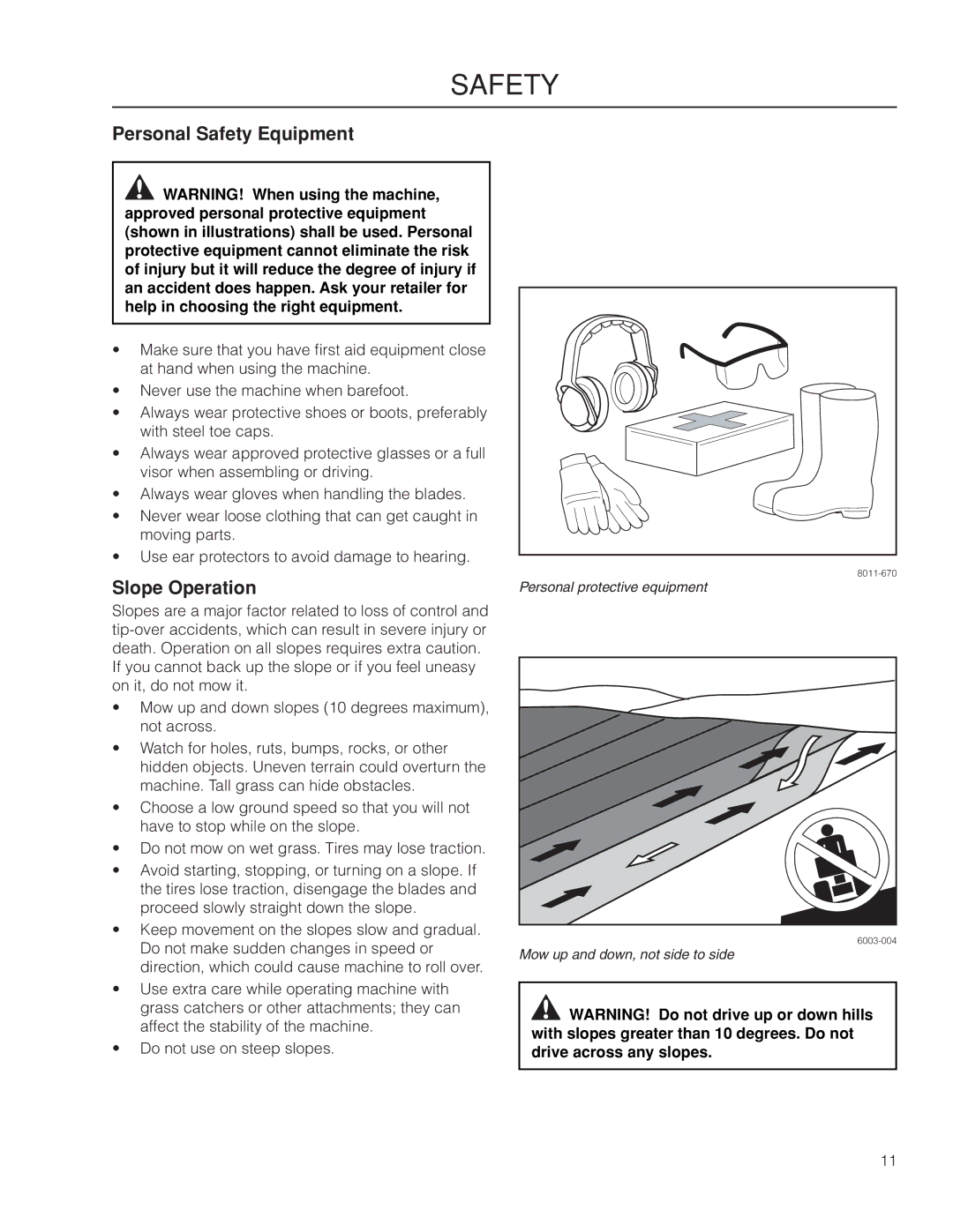 Husqvarna MZ61 warranty Personal Safety Equipment, Slope Operation 