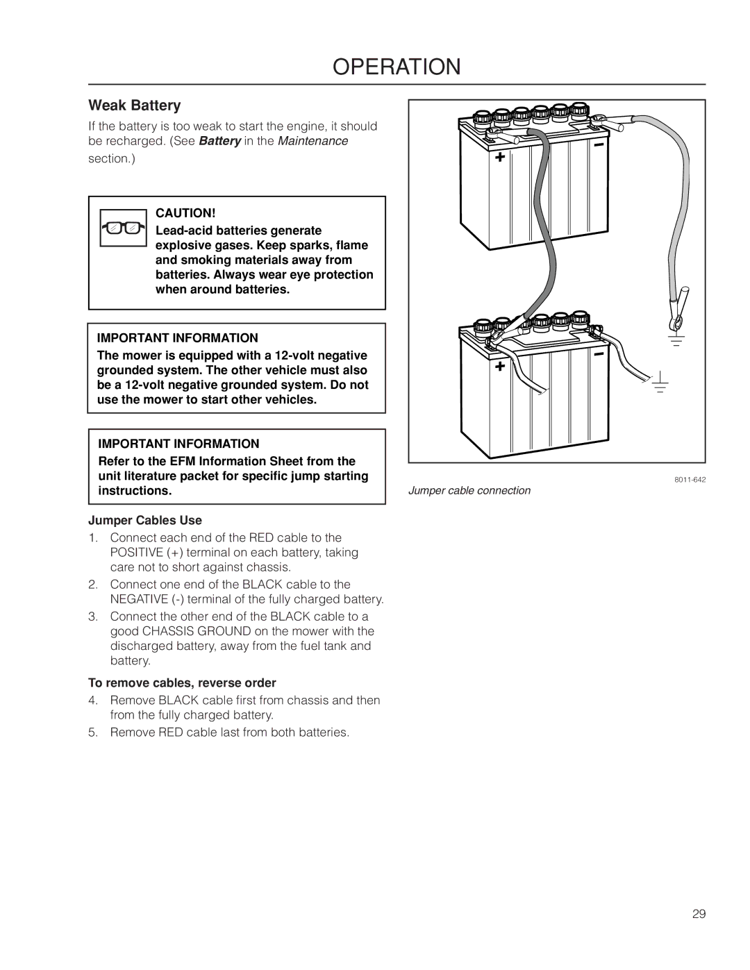 Husqvarna MZ61 warranty Weak Battery, To remove cables, reverse order 