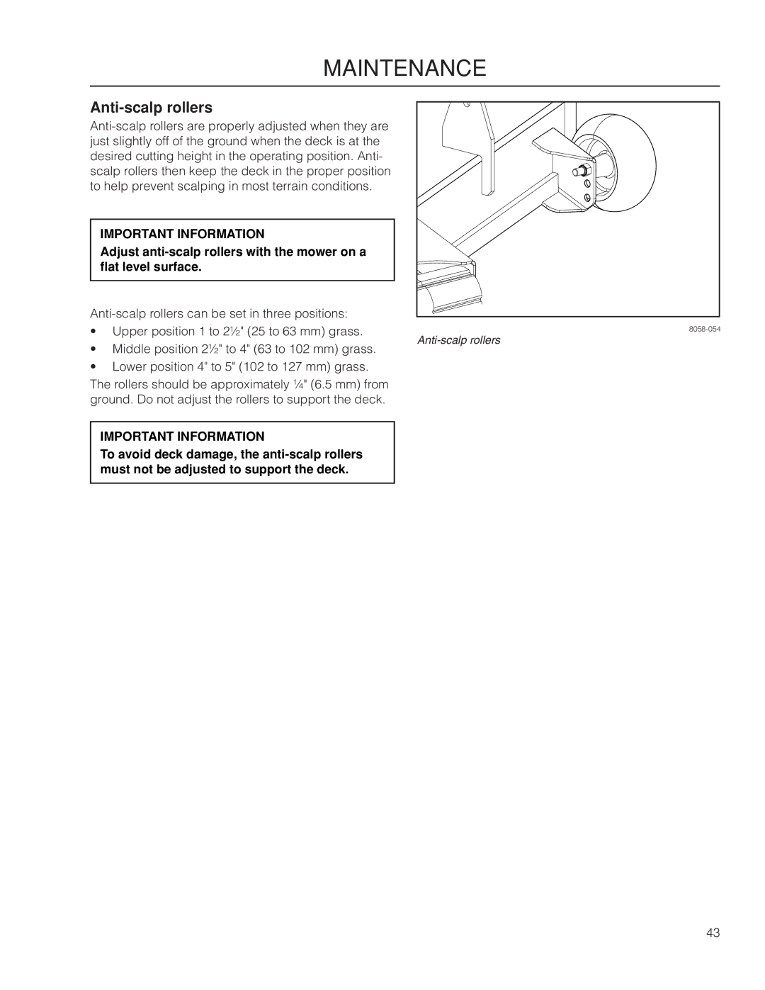 Husqvarna MZ61 warranty Anti-scalp rollers 