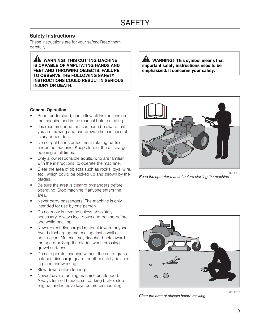 Husqvarna MZ61 warranty Safety Instructions, General Operation 