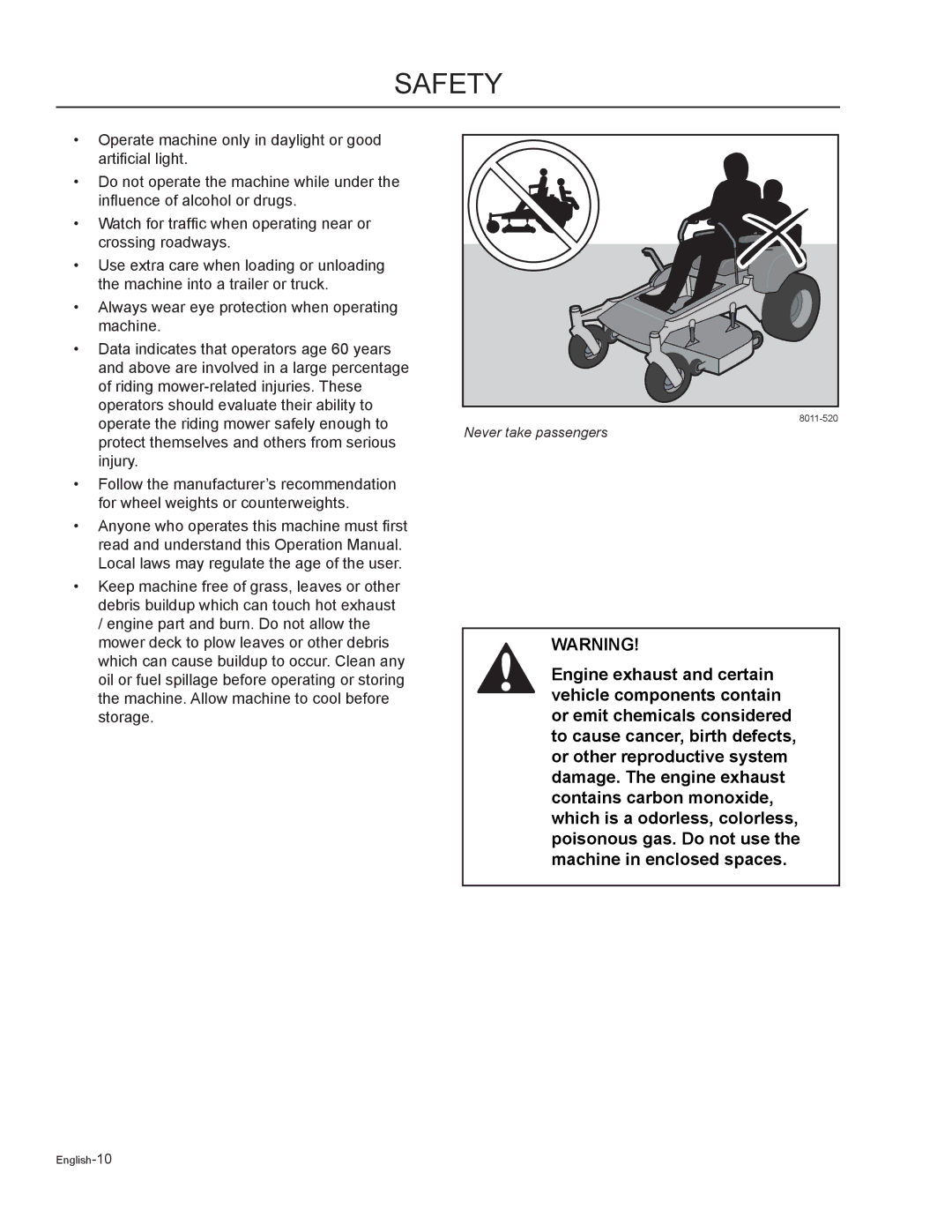 Husqvarna MZ6125BF / 968999721, MZ6125C / 968999749, MZ7227 / 968999719, MZ5225BF / 968999720 manual Never take passengers 