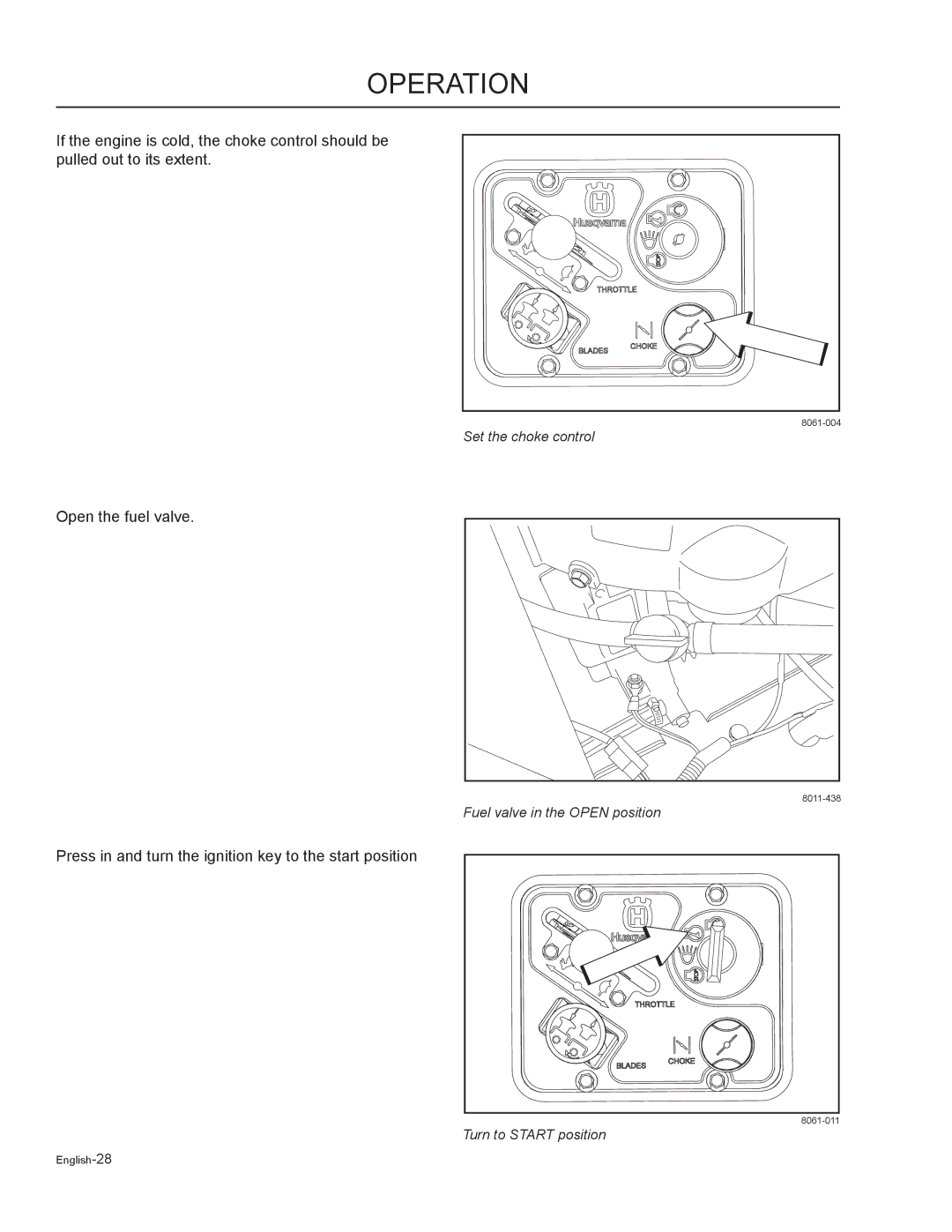 Husqvarna MZ6125BF / 968999721, MZ6125C / 968999749, MZ7227 / 968999719, MZ5225BF / 968999720 manual Set the choke control 