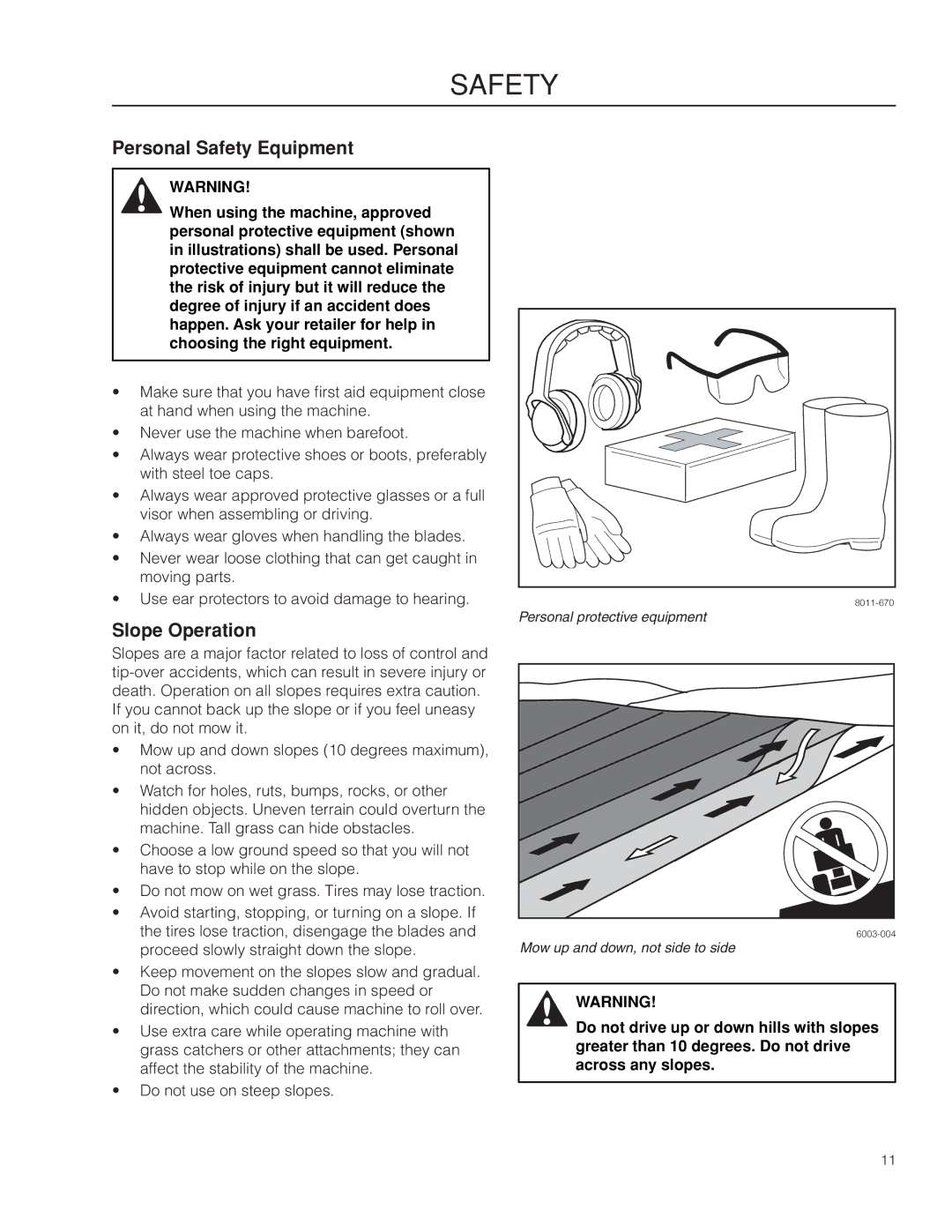 Husqvarna MZ6128/966613103 warranty Personal Safety Equipment, Slope Operation 